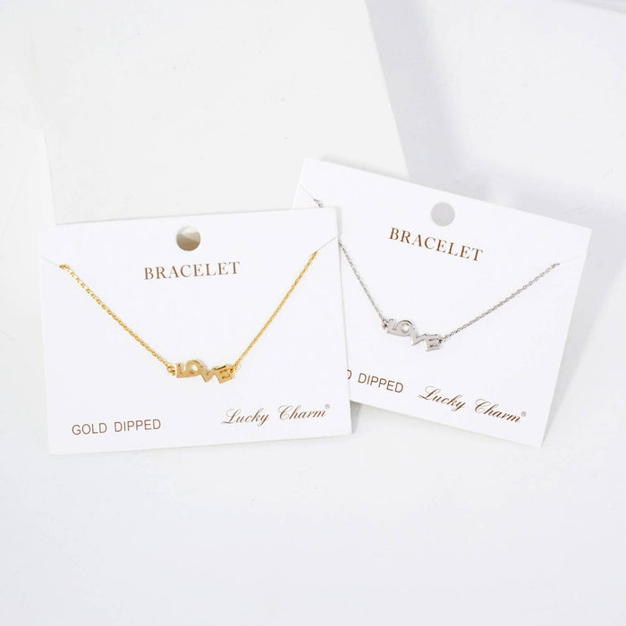 Polished Brass Love Word Chain Bracelet