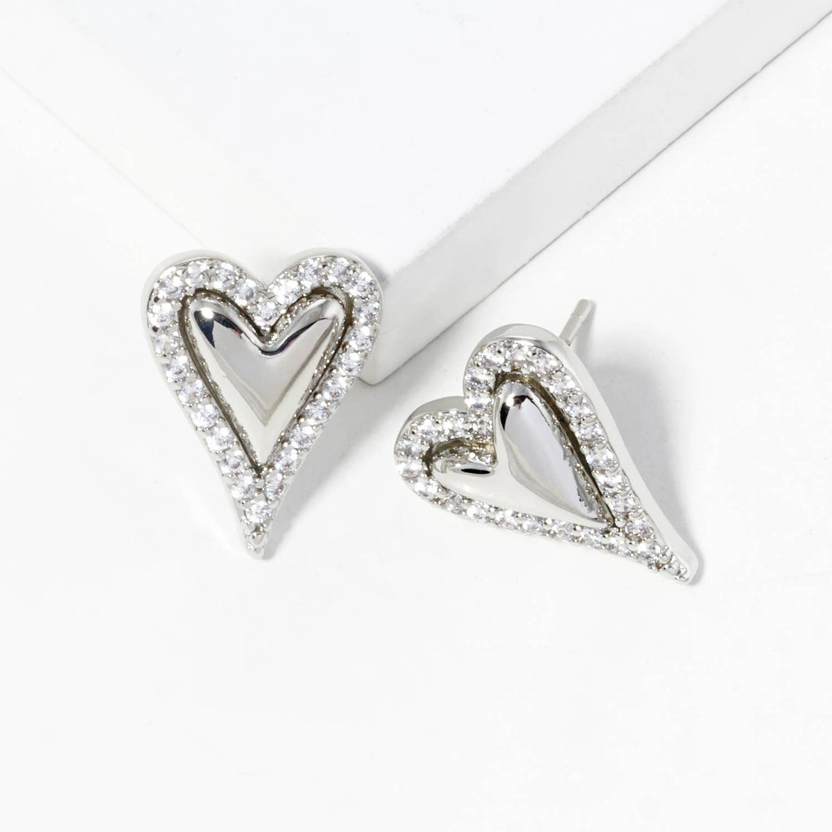 Dainty Pave Heart Stud Earrings