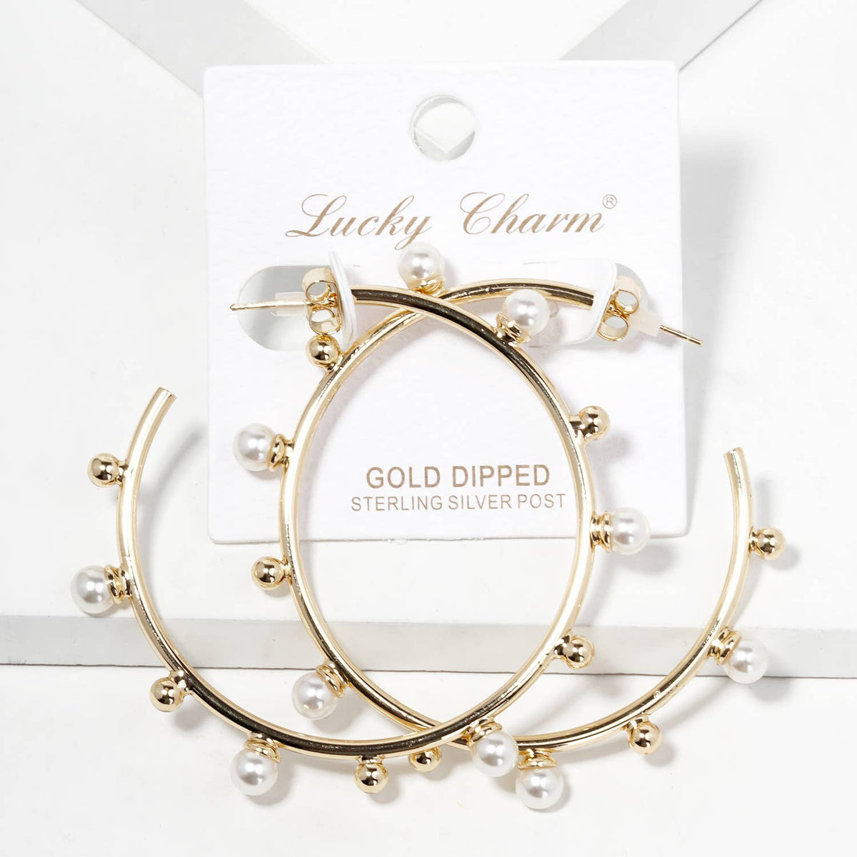 Pearl Accent Hoop Earrings with Sterling Silver Posts