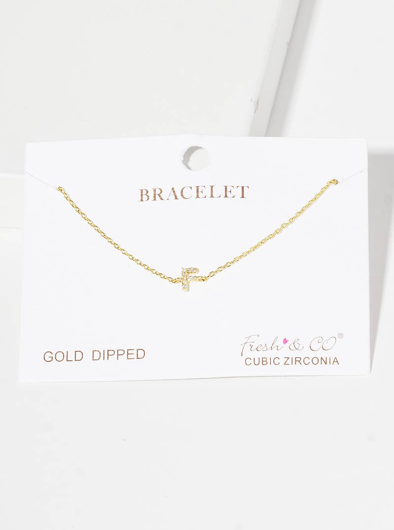 Dainty Pavé Cubic Zirconia Initial Letter Chain Bracelet