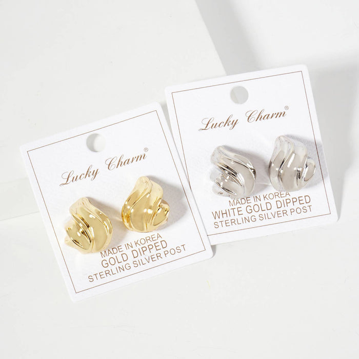 Polished Brass Sculpted Wave Teardrop Post Earrings