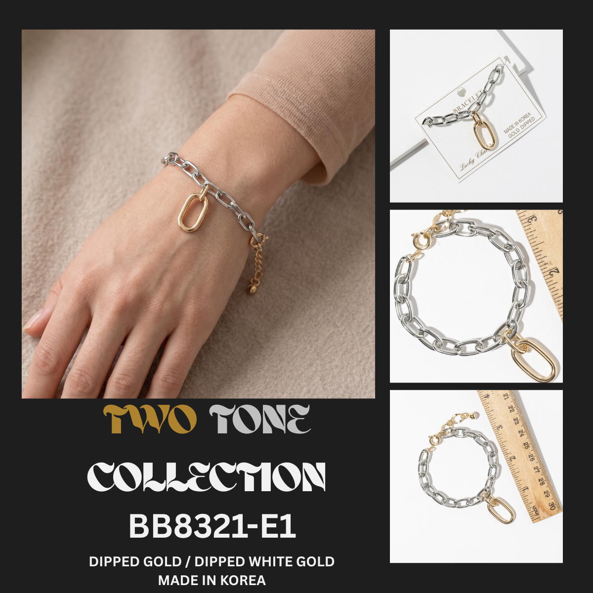 Two-Tone Mixed Metal Oval Charm Bracelet