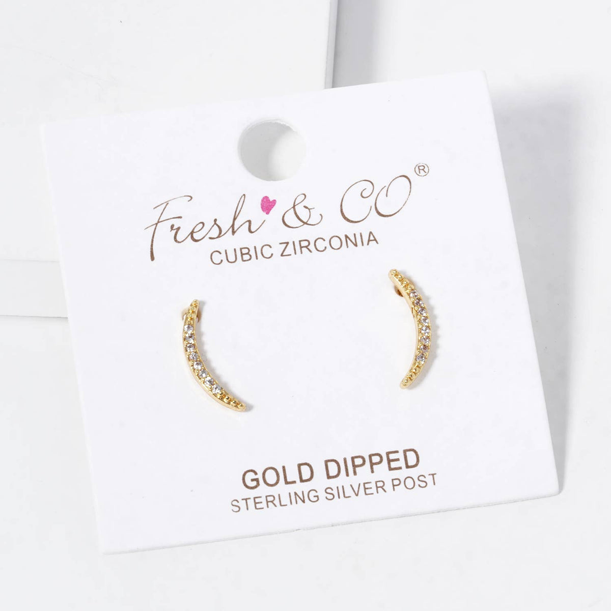 18K Gold Dipped CZ Pave Delicate Curved Bar Stud Earrings