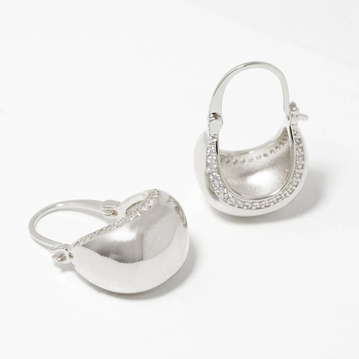 Minimalist Pave Inset Dome Huggie Hoop Earrings