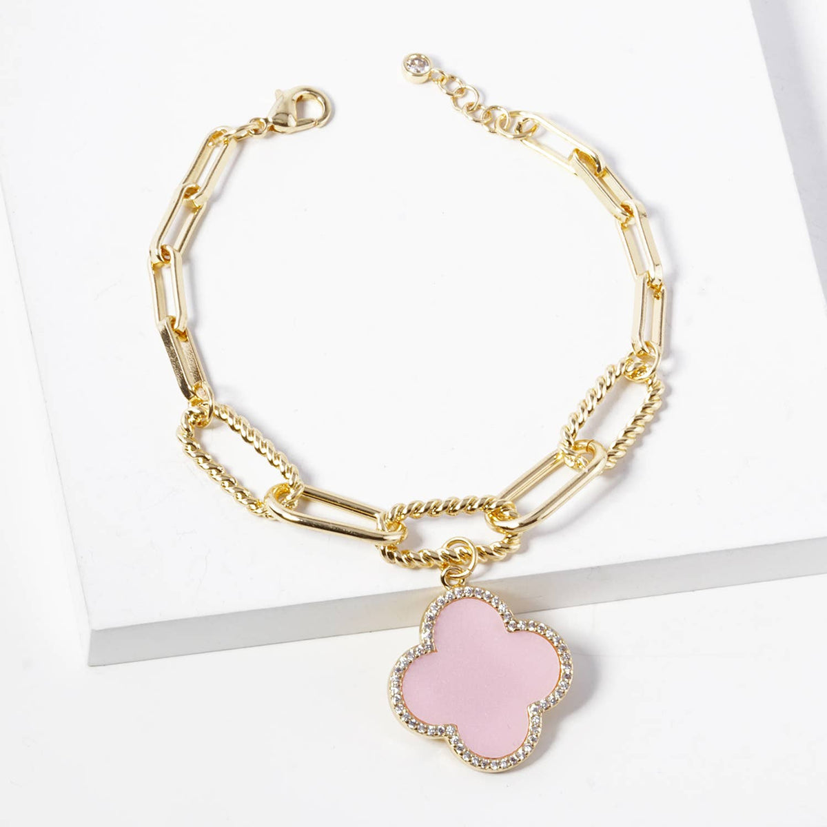 Clover Charm Paperclip Chain Bracelet