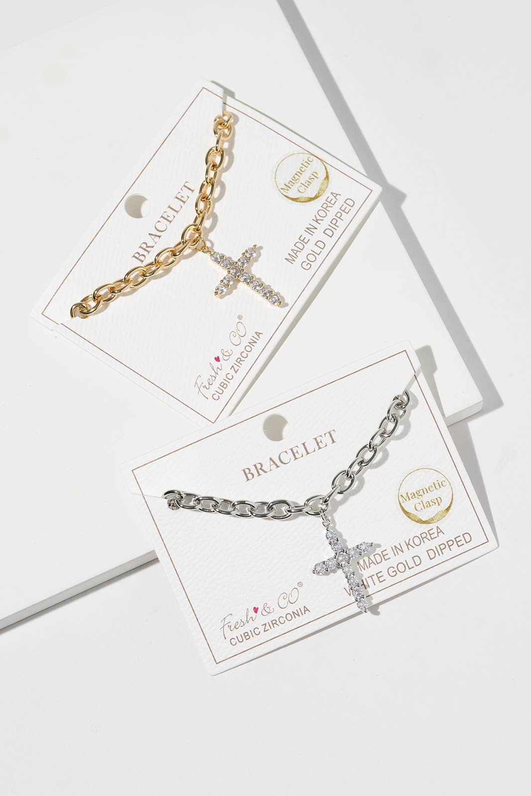 Magnetic Clasp Pavé Cross Charm Chain Bracelet