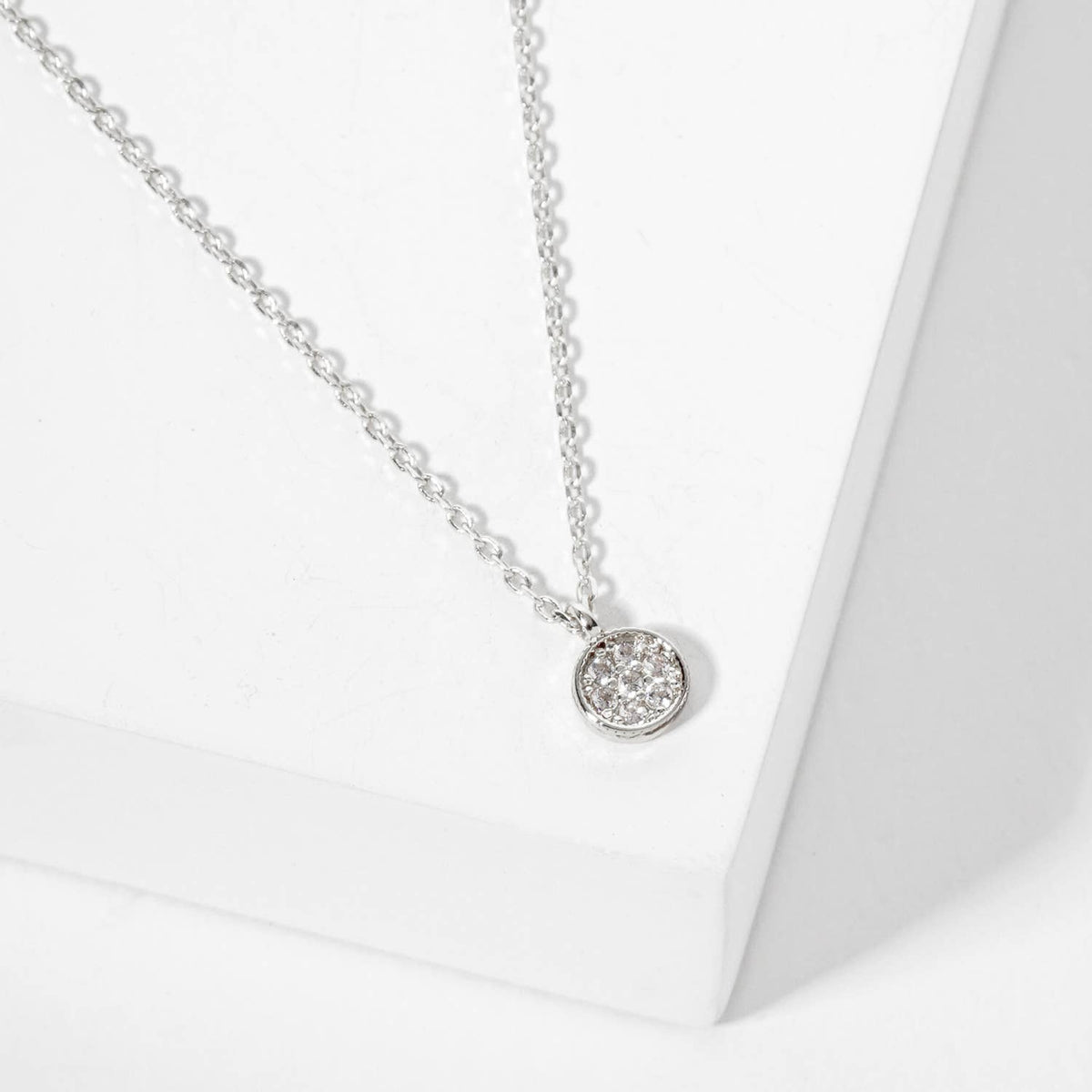 Minimalist Pave Disc Pendant Necklace