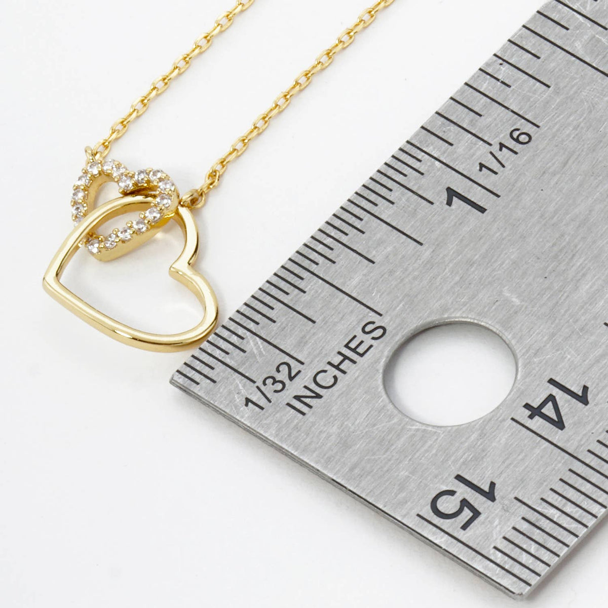 Two Interlocking Hearts Pendant Necklace / 18K Gold Dipped