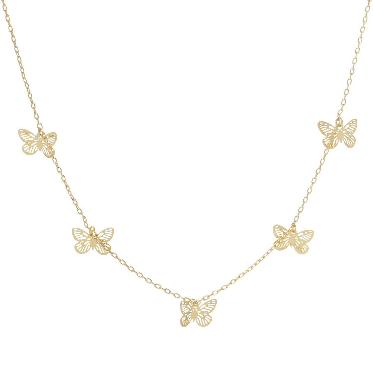 5 Gold Plated Tiny Butterfly Charm Necklace