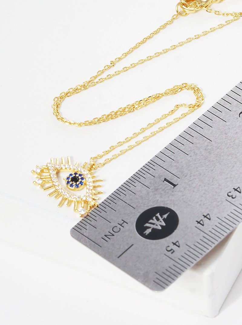 Gold Blue Evil Eye Starburst Necklace