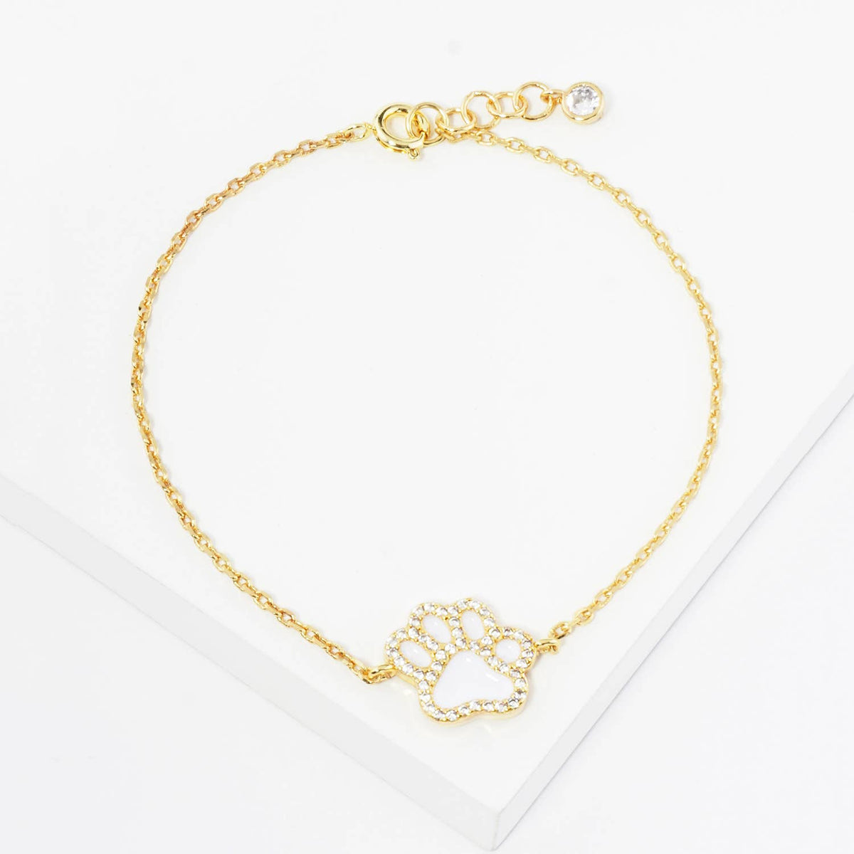 Colorful Paw Print Gold-Dipped Bracelet with Cubic Zirconia