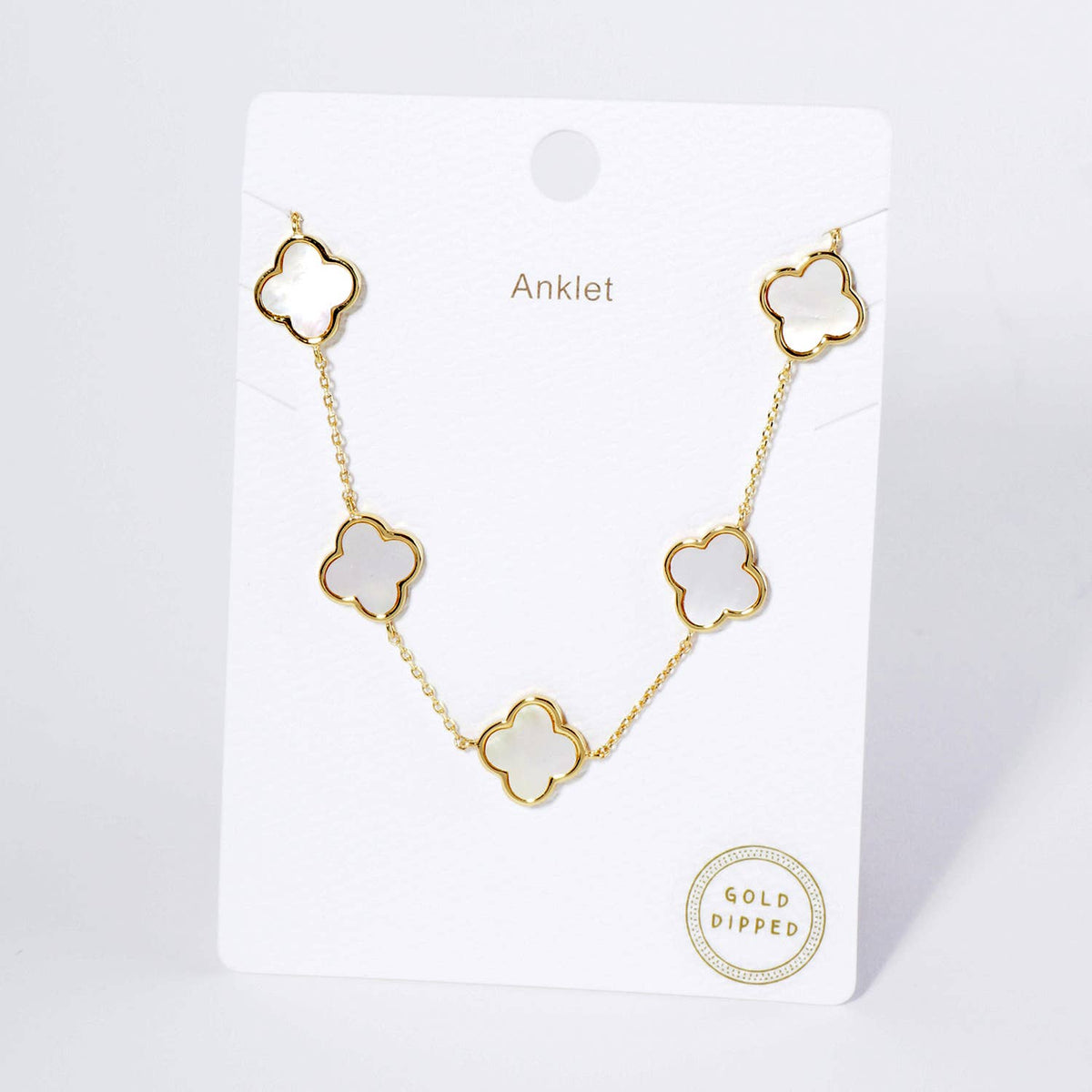18K Gold Dipped 12mm Five Quatrefoil Brass Chain Anklet.