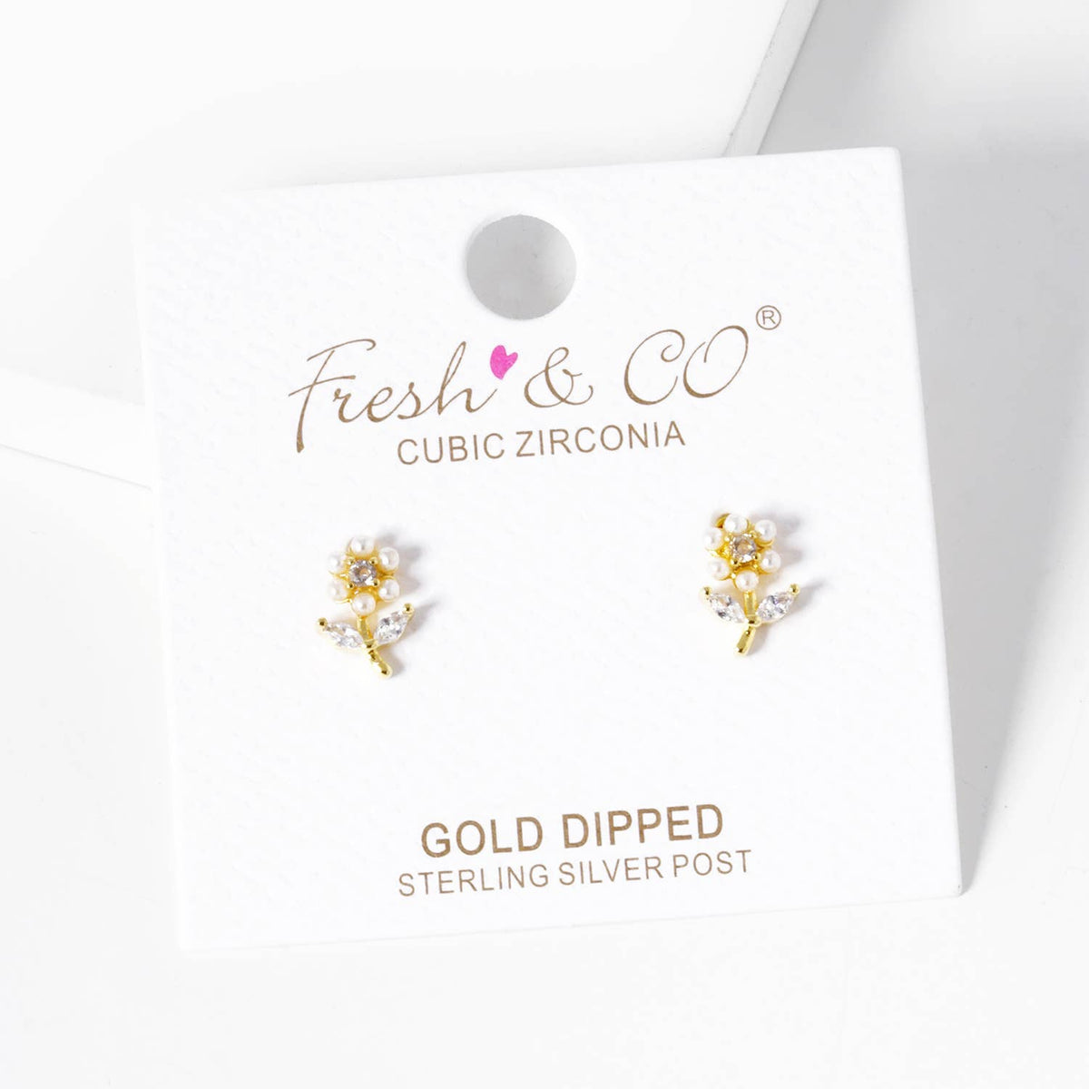Dainty Pearl & Cubic Zirconia Flower Stud Earrings