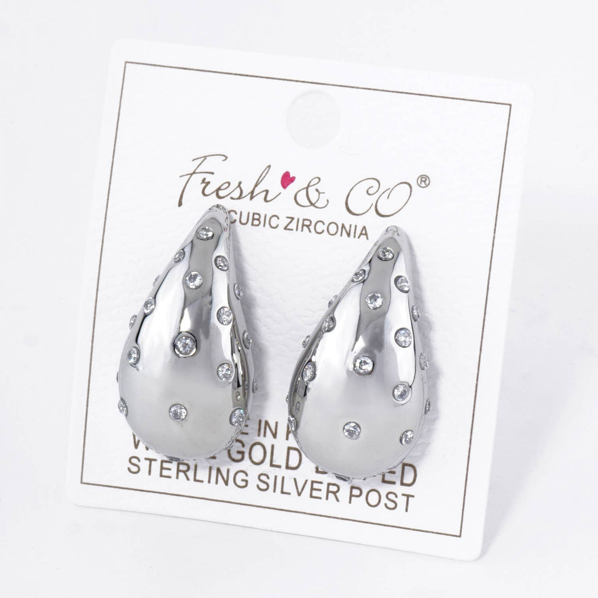 Cubic Zirconia Embedded Puffy Teardrop Stud Earrings