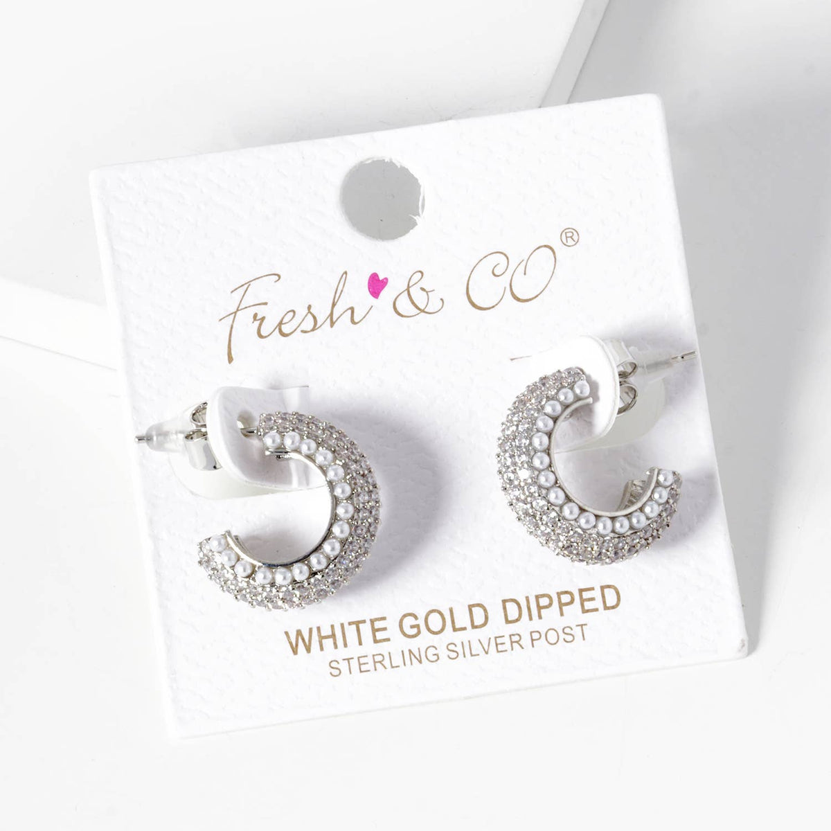 Cubic Zirconia & Pearl Chunky Huggie Hoop Earrings