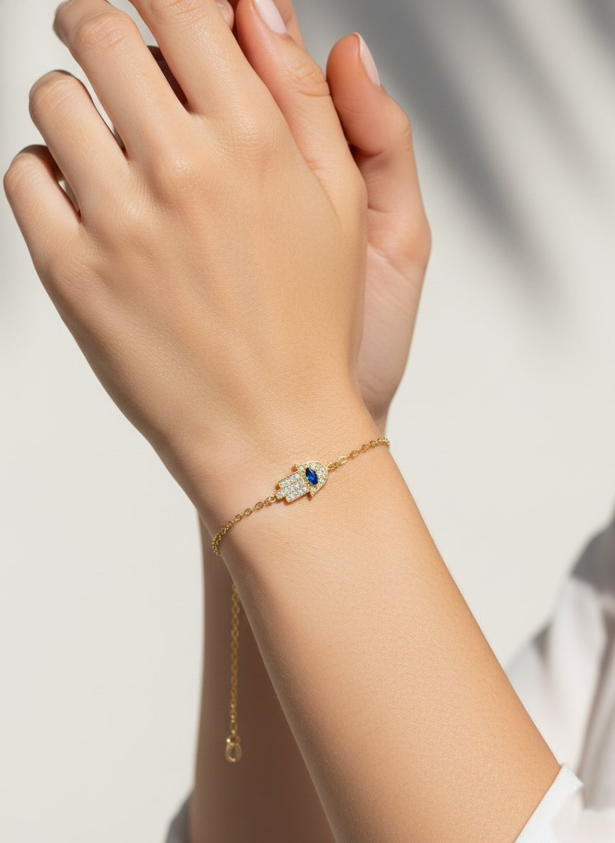 Minimalist Hamsa Hand Charm Bracelet
