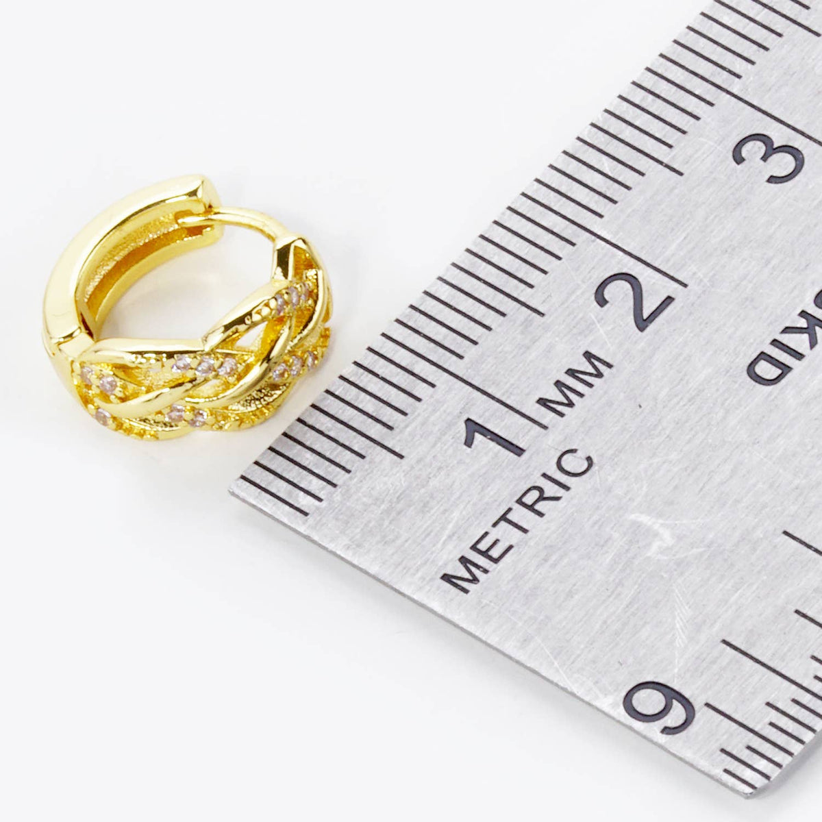 CUBIC ZIRCONIA WEAVE TEXTURE 12MM HUGGIE HOOP EARRINGS