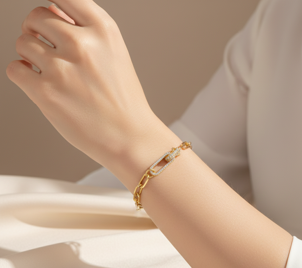 Cubic Zirconia Pave Link Chain Bracelet