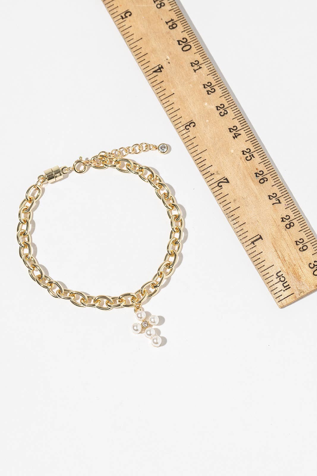 Pearl Cross Charm Chain Bracelet