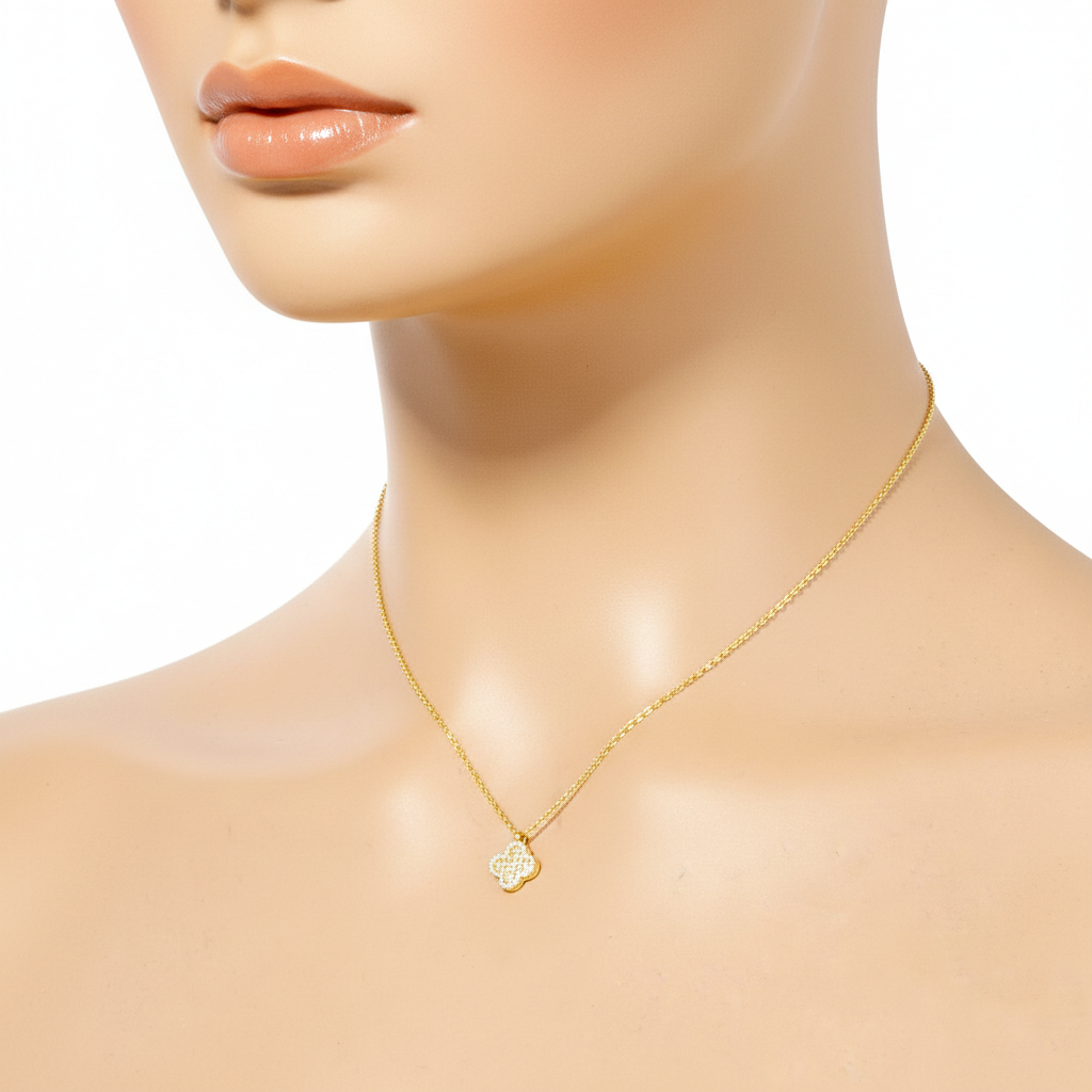 Crystal and Faux Pearl Clover Pendant Necklace