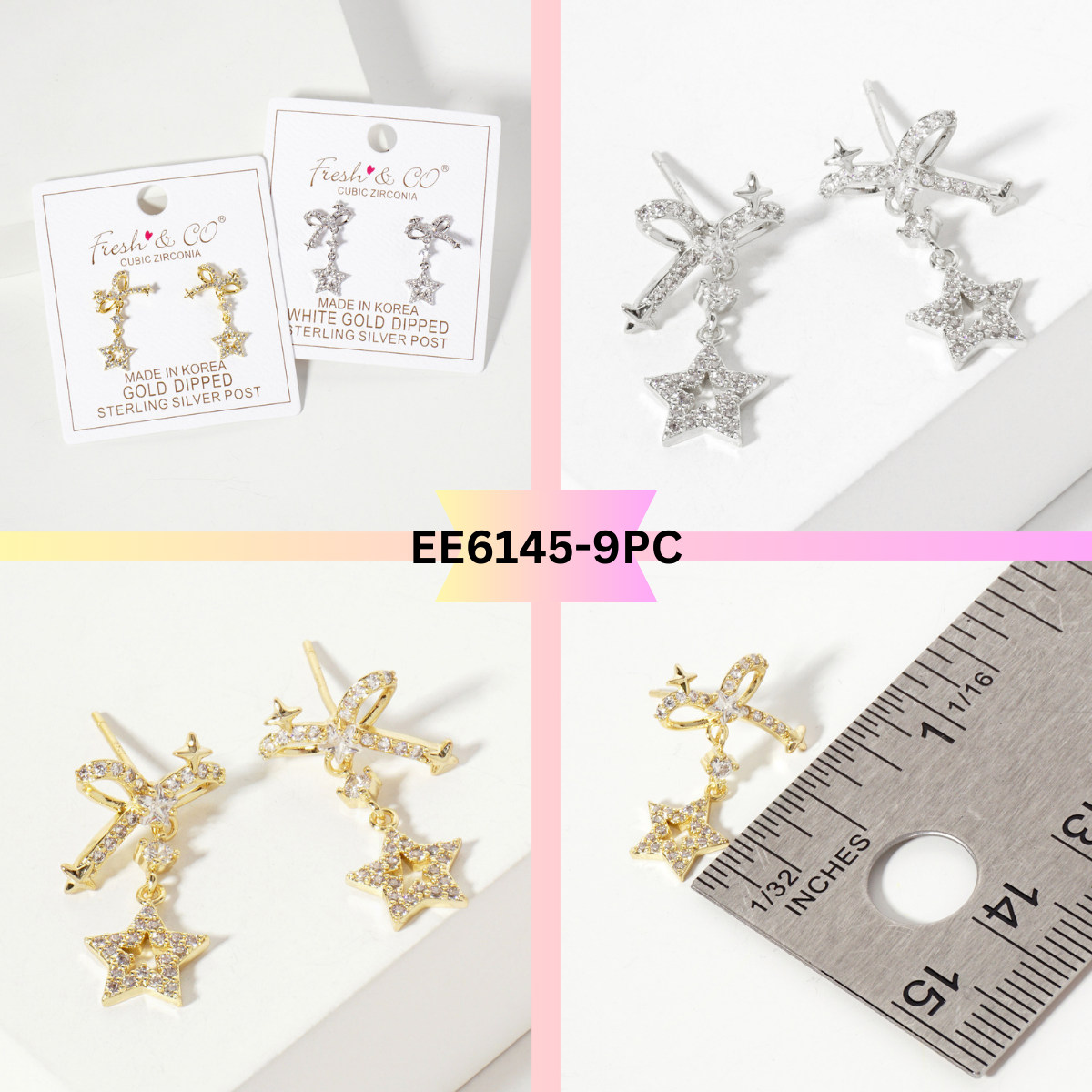 Celestial-Theme Star Drop Bow Post Earrings