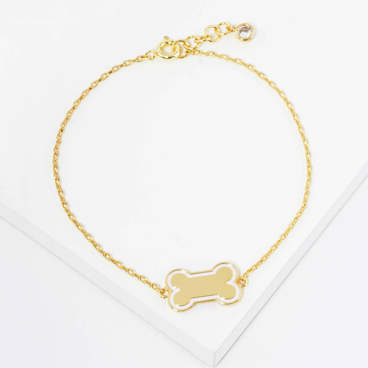 Gold Dipped Enamel Dog Bone Charm Bracelet