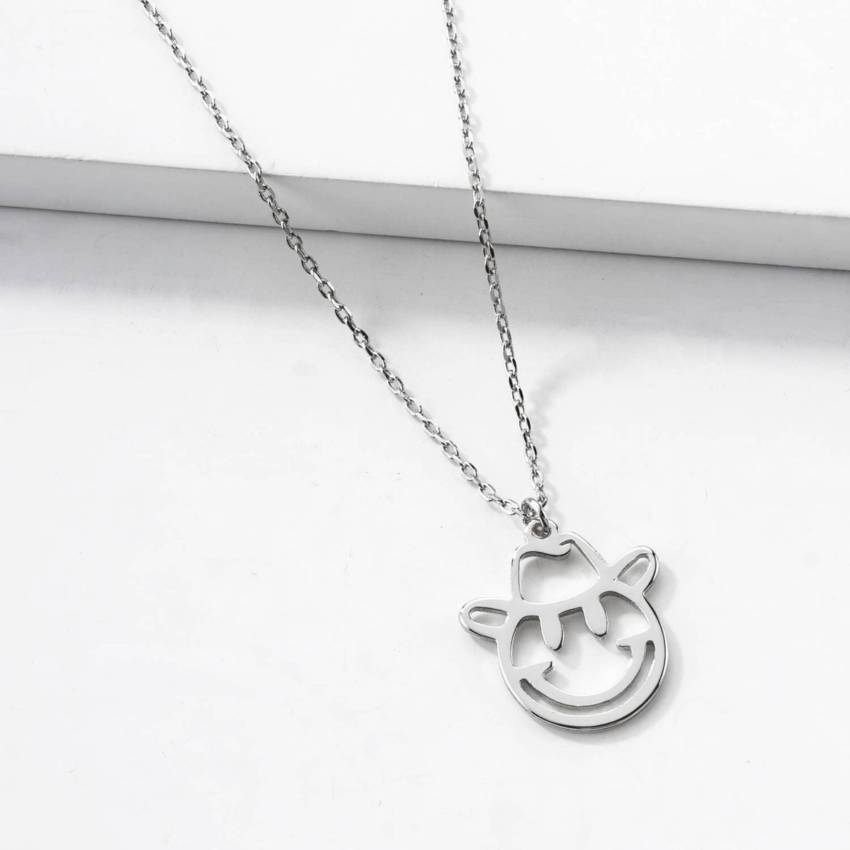 Minimalist Cowboy Smiley Face Pendant Necklace
