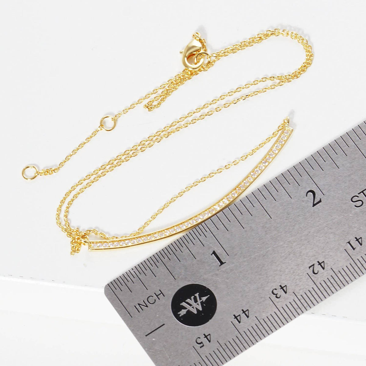 Gold Pave Curve Bar Necklace