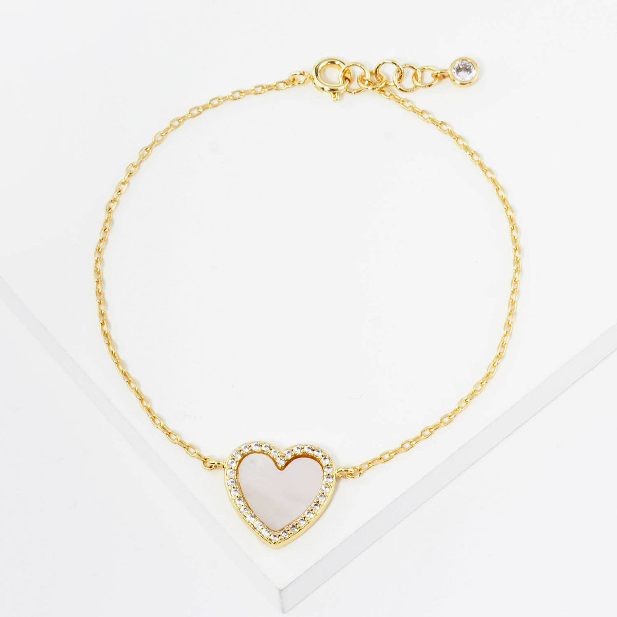 18K Gold Dipped 13mm Pave Set Cubic Zirconia Heart Bracelet