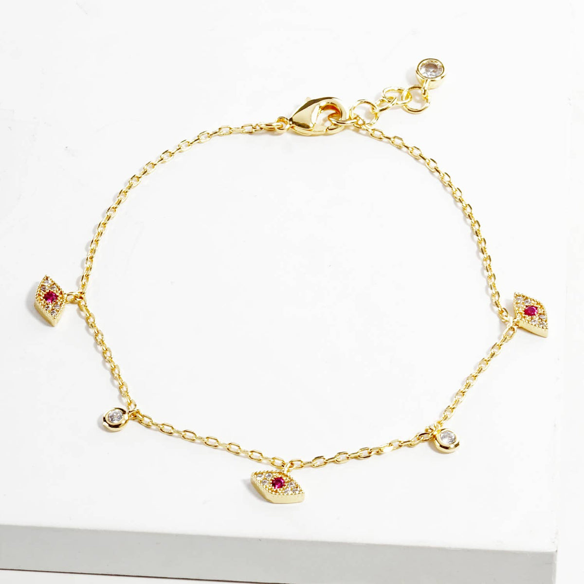 Gold Dipped Cubic Zirconia Evil Eye Charm Bracelet
