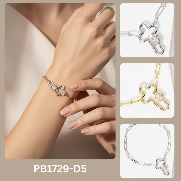 Minimalist Cross Carabiner Chain Bracelet