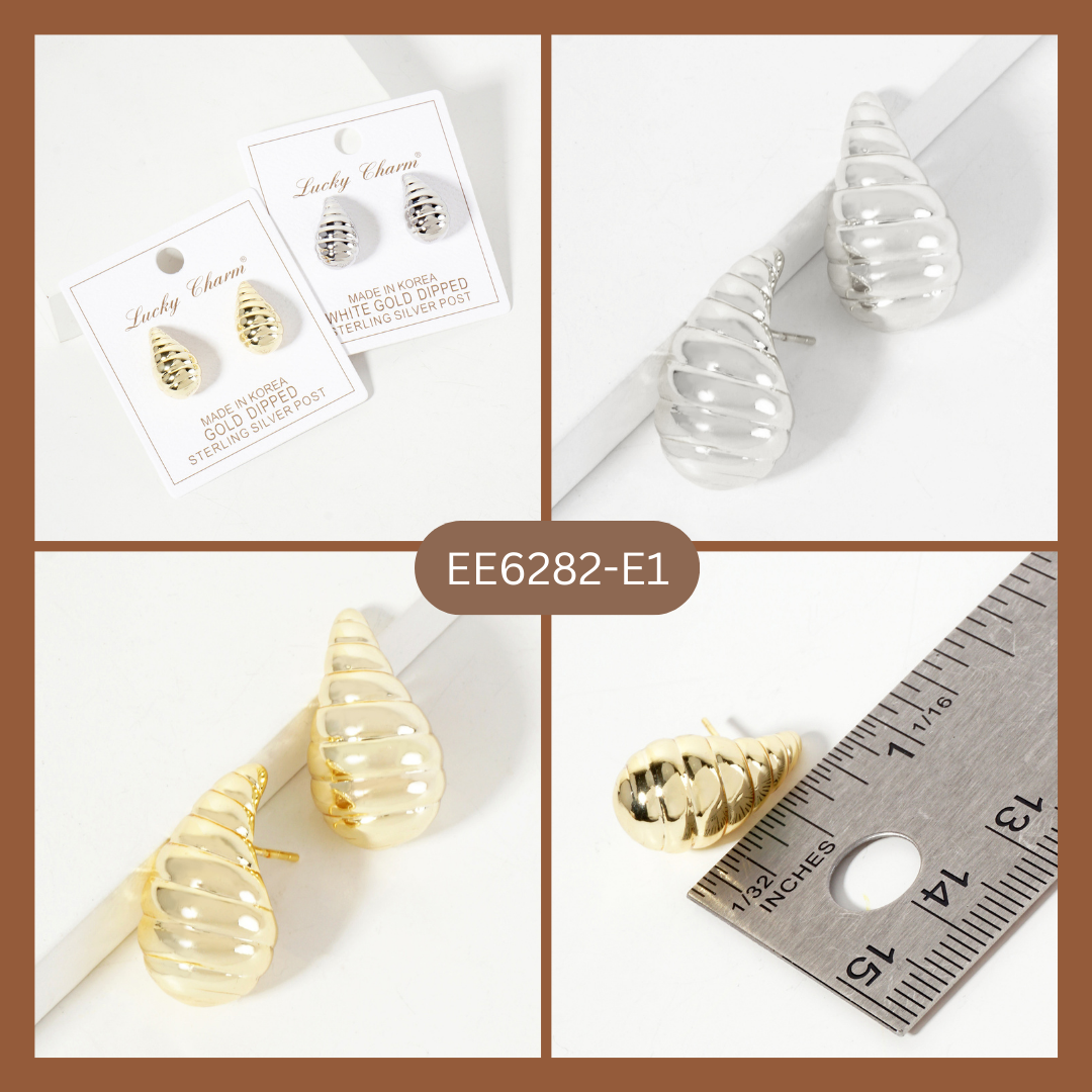 Polished Brass Textured 20mm Puffy Teardrop Stud Earrings