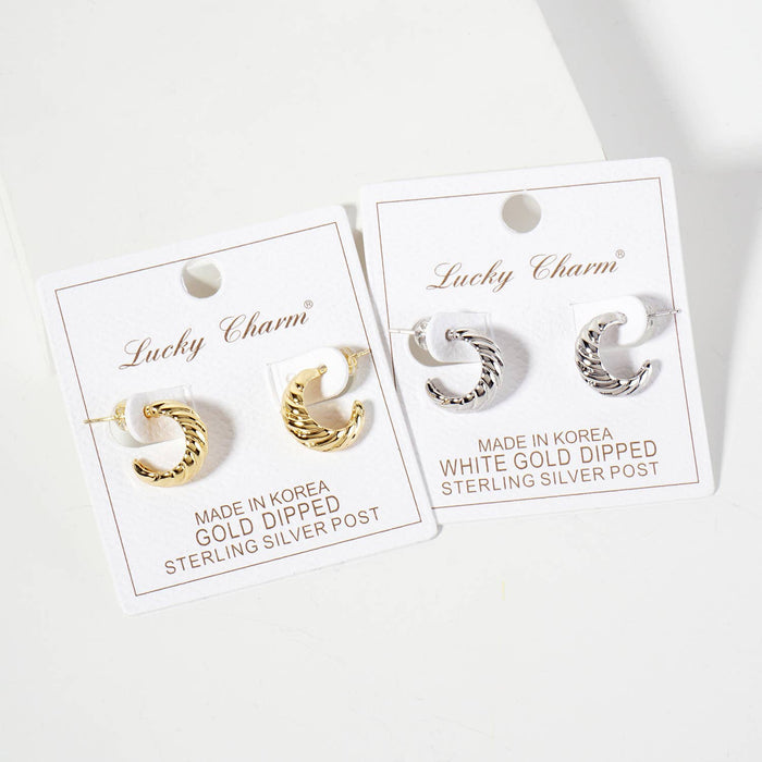 Polished Rope-Texture 15mm Brass Mini Hoop Earrings