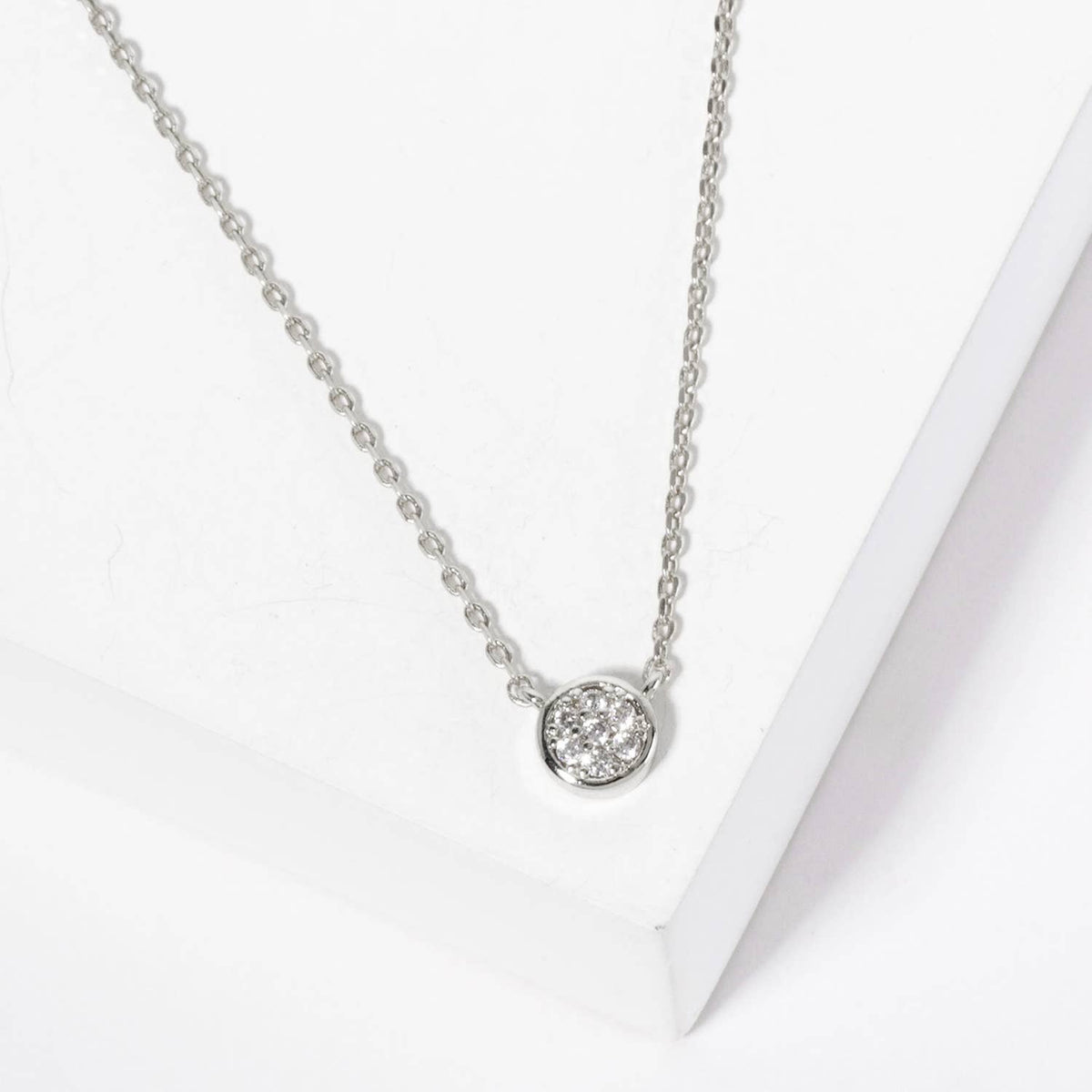 Minimalist Round Pavé Crystal Pendant Necklace
