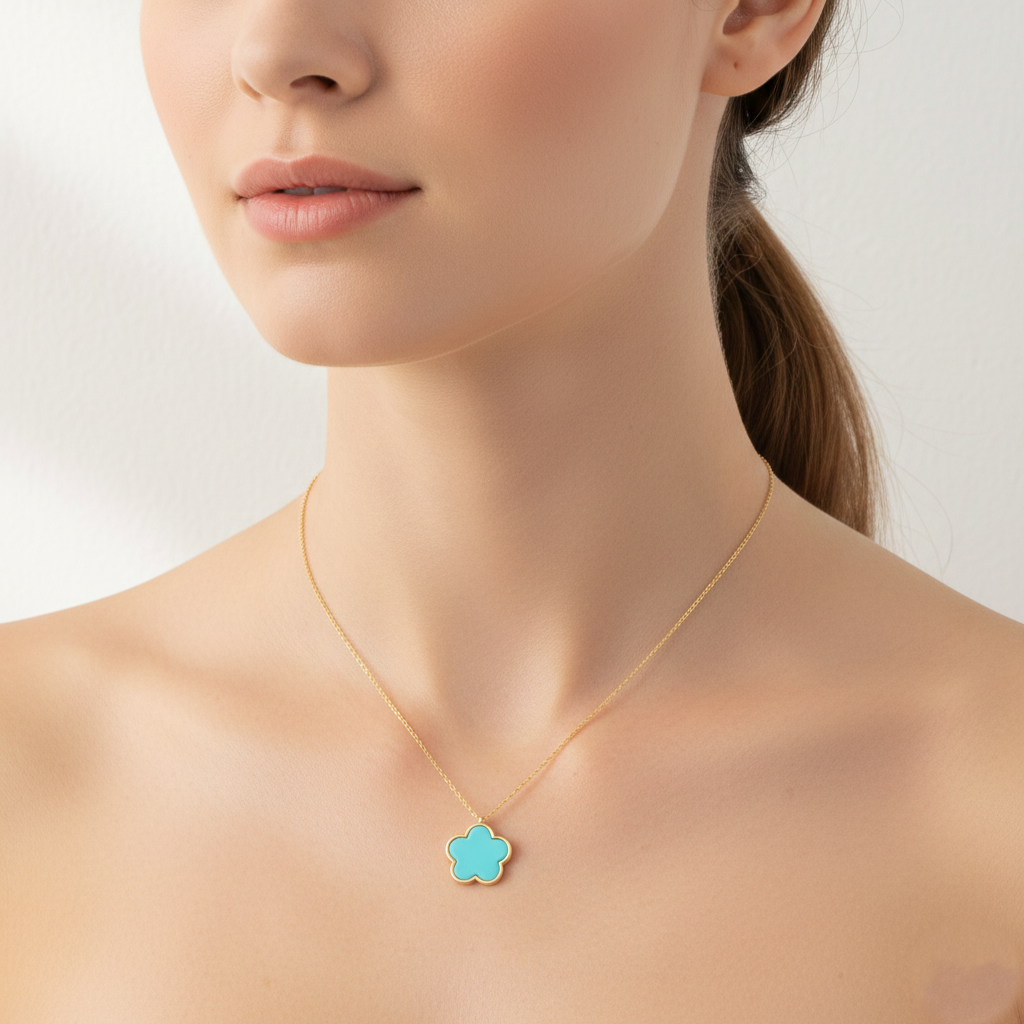 Mini Enamel and Shell Flower Pendant Necklace