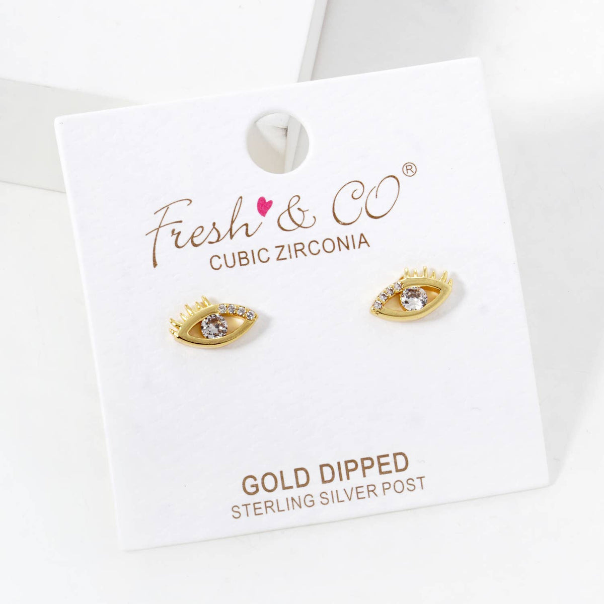 Gold Tone Cubic Evil Eye Charm Earrings