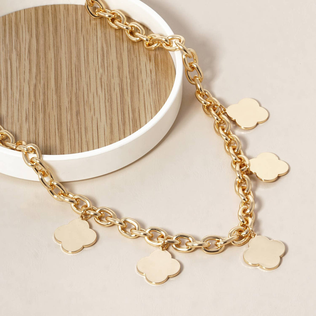 Gold and Silver Clover Charm Chunky Link Chain Necklace
