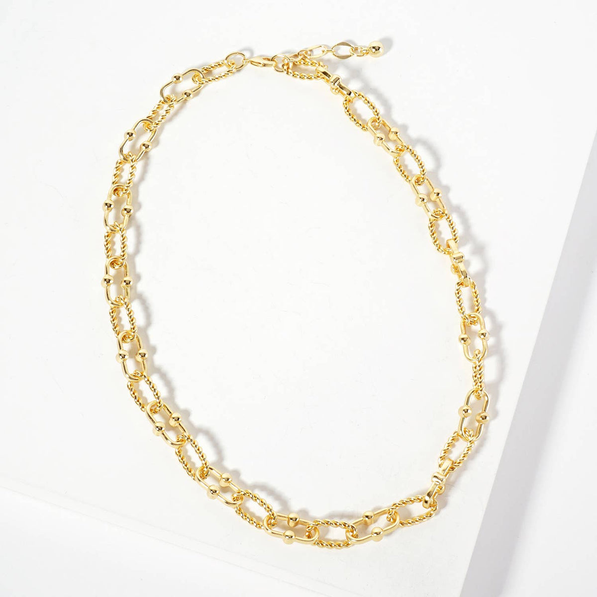 Rope-Texture Polished Brass Chain Necklace