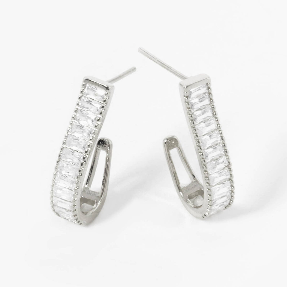 Dainty Baguette Cubic Zirconia Open Hoop Earrings