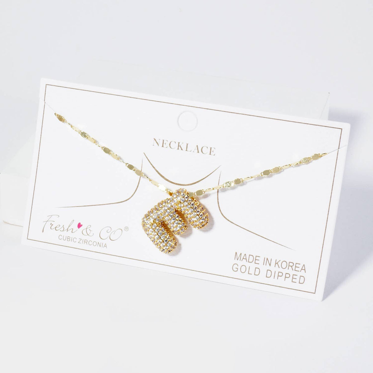 18K Gold Dipped Pave Set CZ Bubble Initial Pendant Necklace