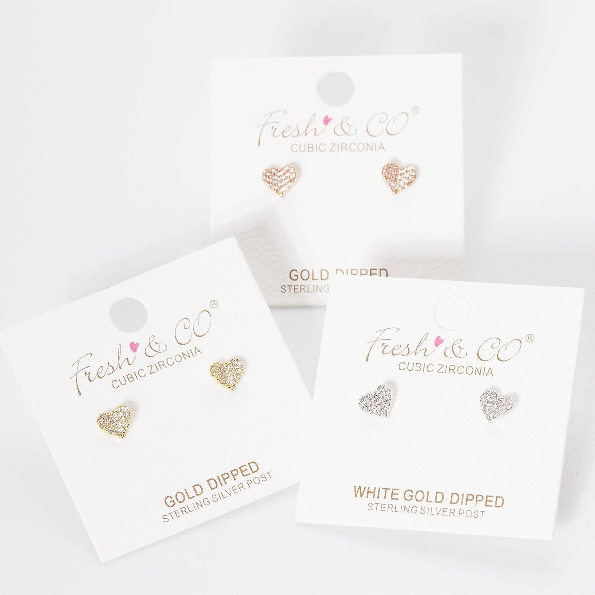 Gold Cubic Pave Heart Stud Earrings