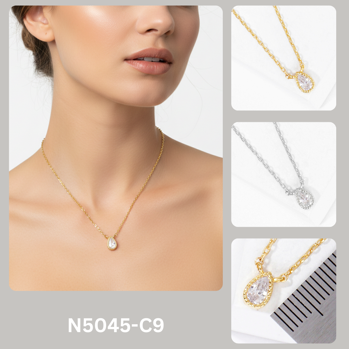 Pear-Cut Cubic Zirconia Dainty Teardrop Pendant Necklace