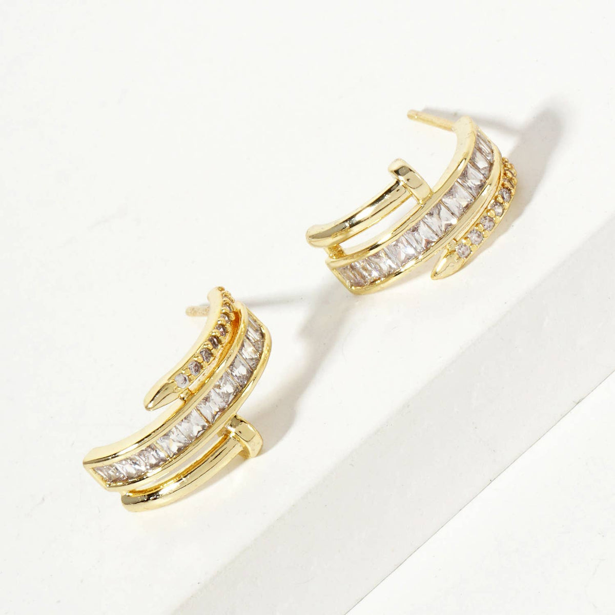 CZ Embellishment Nail Design Half Hoop Earrings