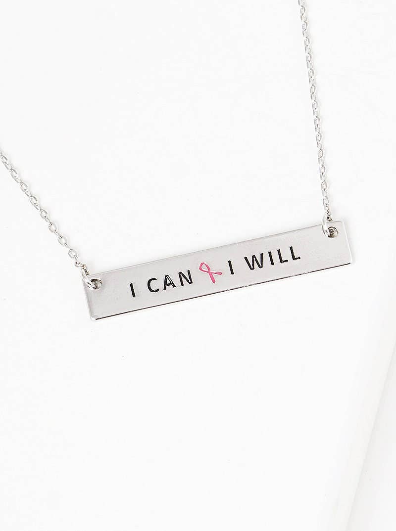 Breast Cancer Awareness " I CAN & I WILL " Necklace