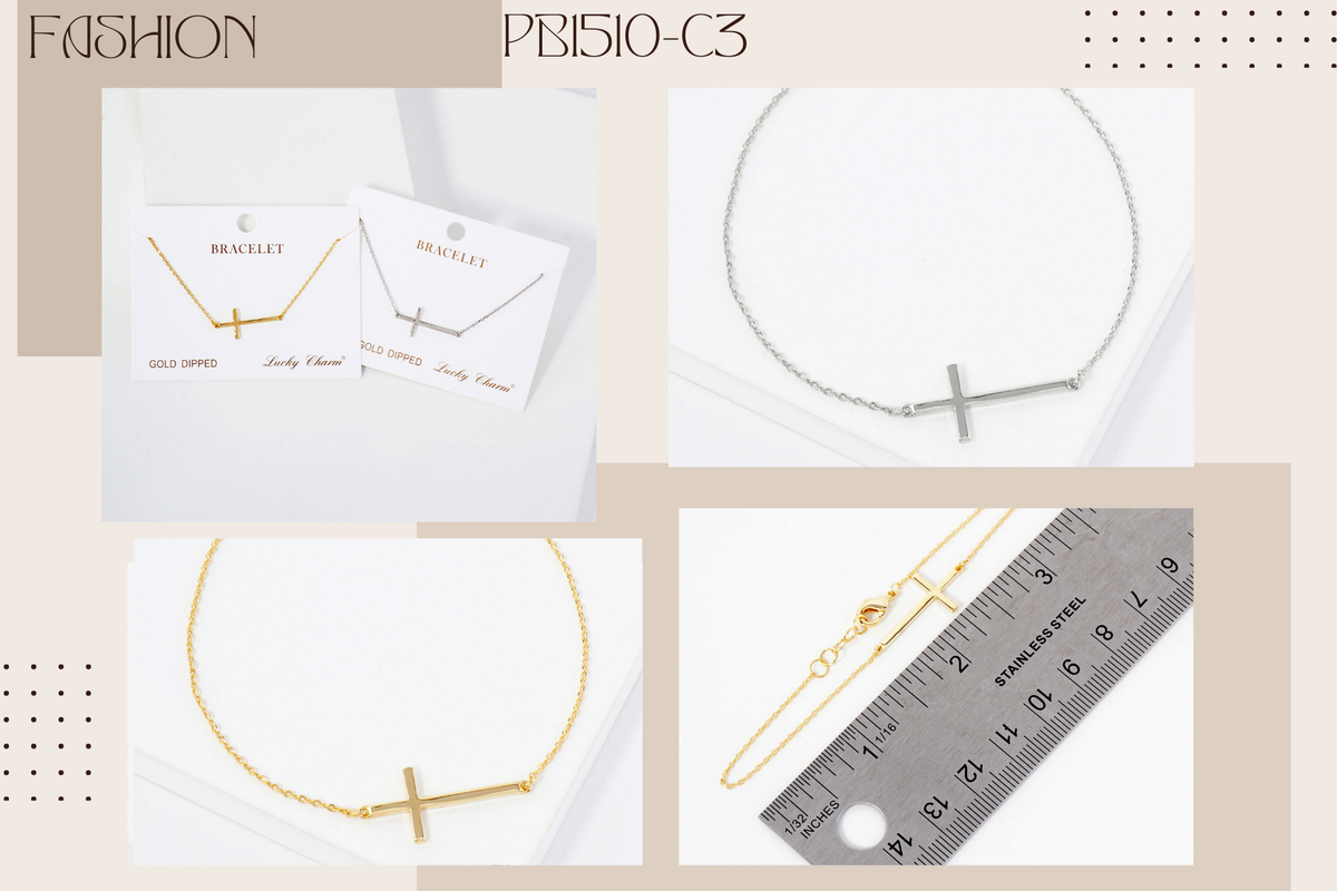 Religious-Theme Brass Sideways Cross Chain Bracelet