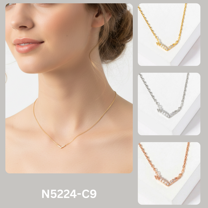 Minimalist Pavé CZ Chevron V-Necklace