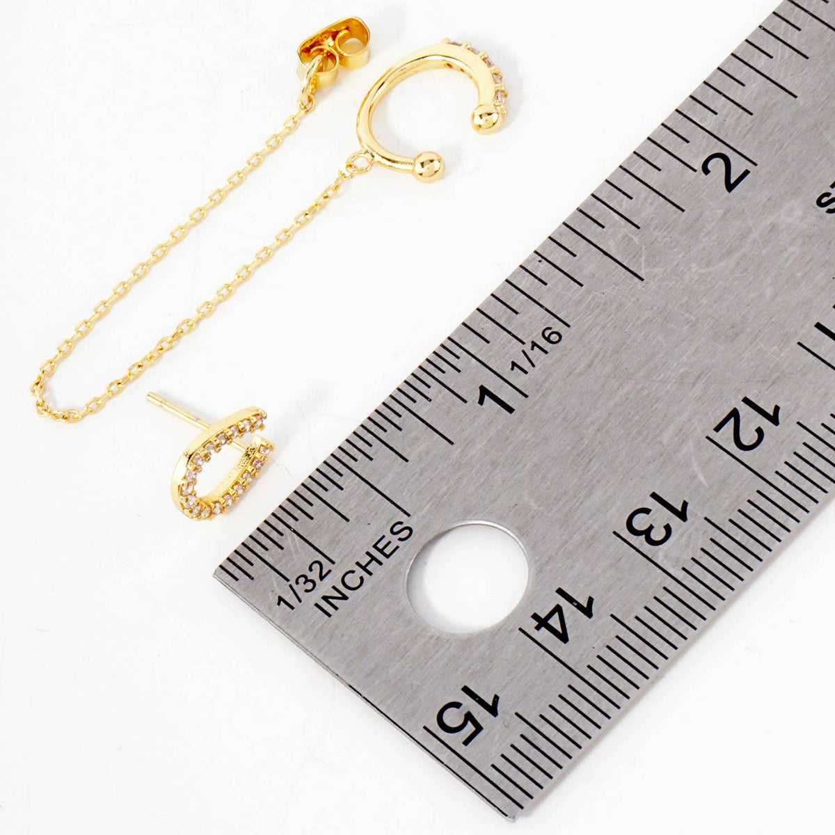 Horseshoe Stud and Ear Cuff Drape Chain Earring Set