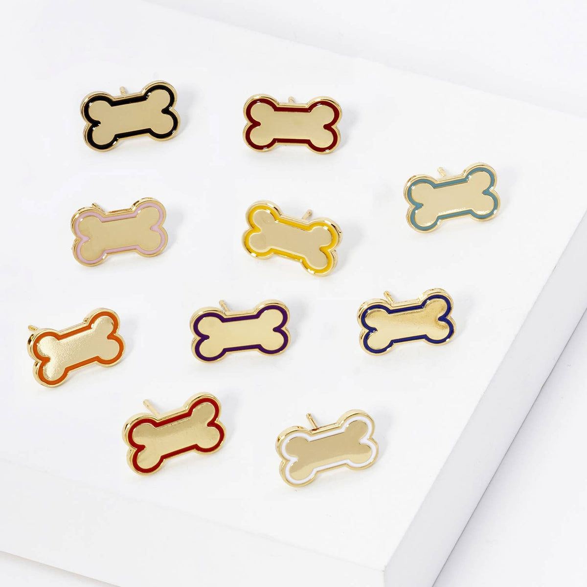 GAME DAY MASCOT 9MM ENAMEL DOG BONE TREAT STUD EARRINGS
