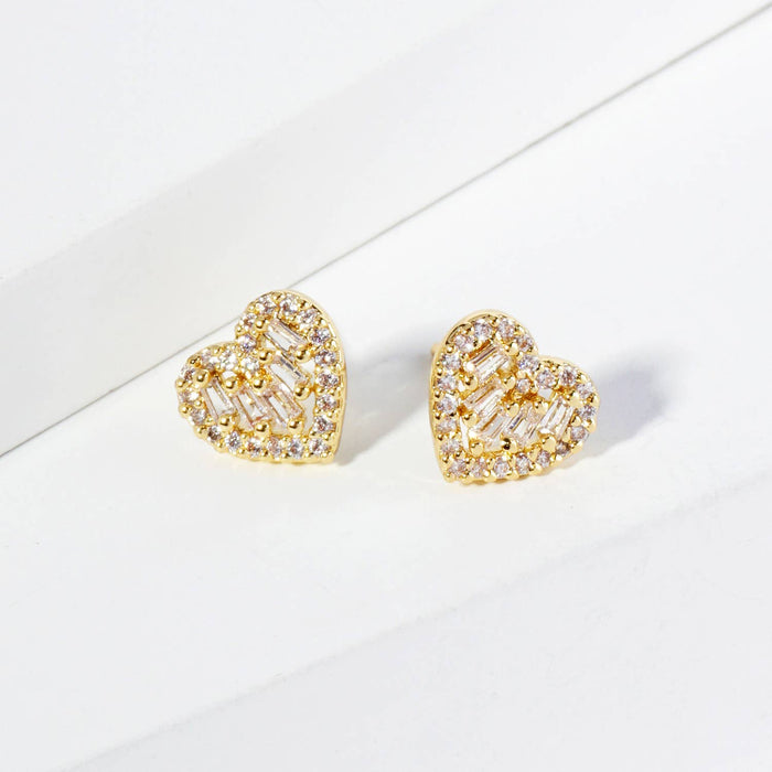 Dainty Cubic Zirconia Heart Stud Earrings