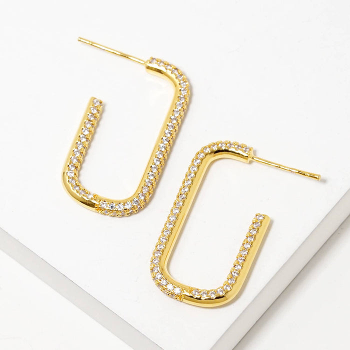 Dainty Pave Geometric Rectangular Hoop Earrings